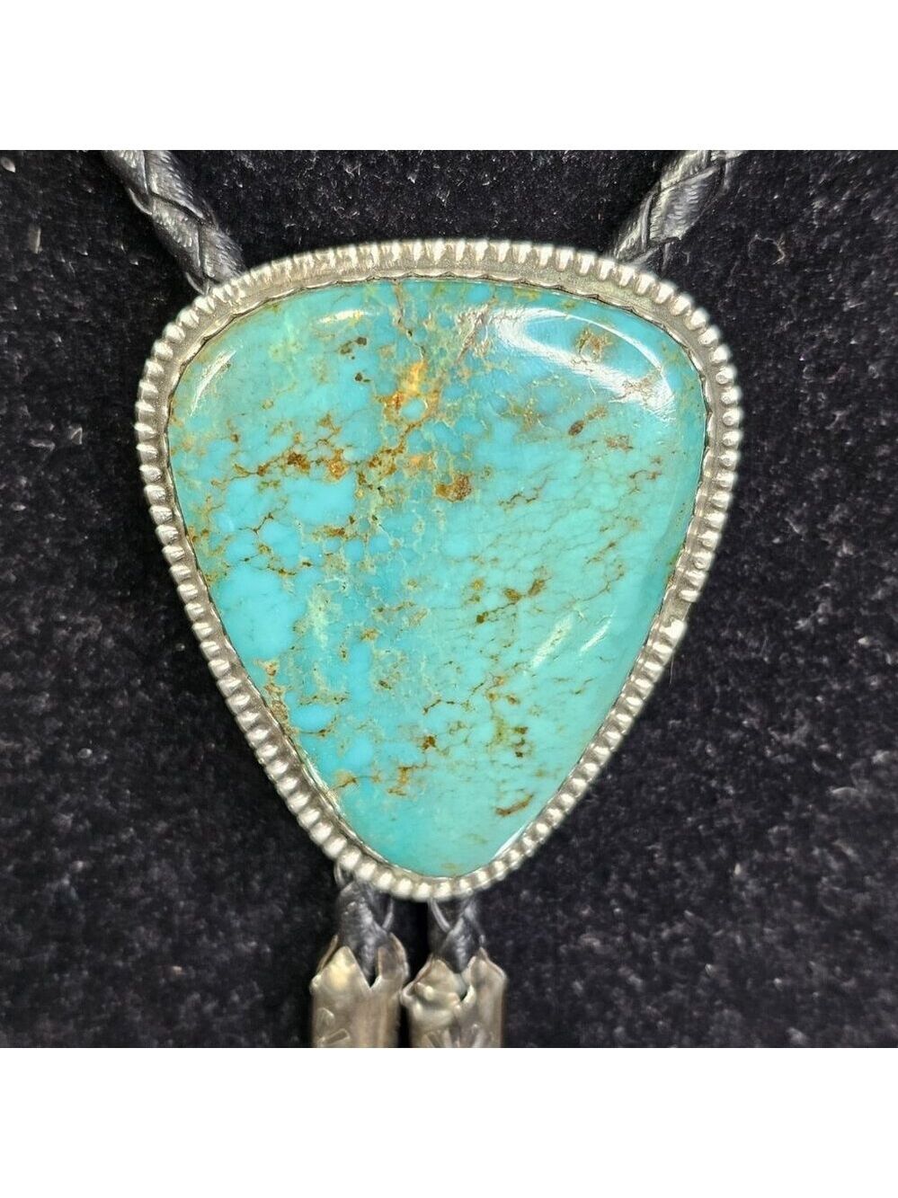 Navajo Turquoise On Silver BOLO Tie Hallmarked K E E with Sterling 925 Tips KEE - Picture 15 of 16